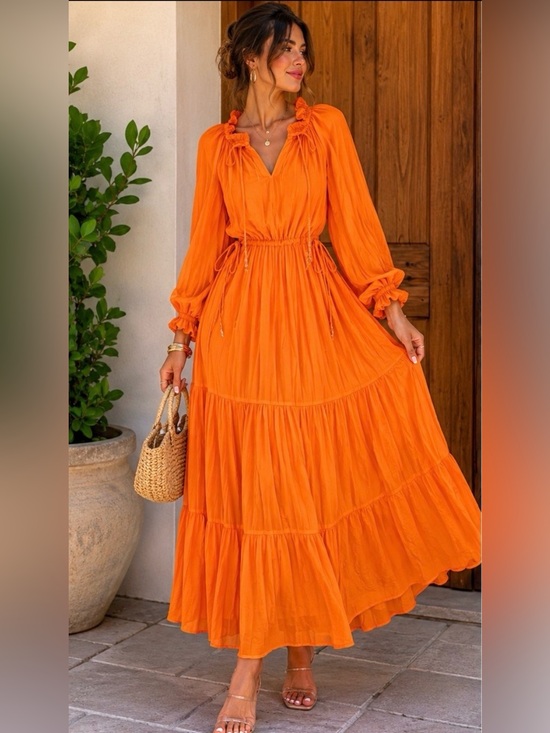 DX Collection Dresses & Skirts - NWT DX Collection Albicocca Long Sleeve Orange Maxi Dress, size L